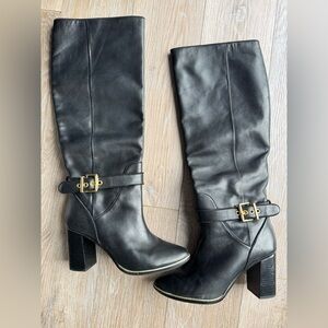 Ted Baker Size 39/US 8 - Black Leather Knee-High Buckle Boots